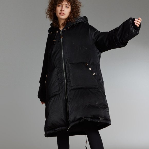 Hooded Down Jacket with Drawstring Hem - Picture 1 of 4